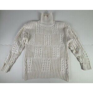 Vtg EDDIE BAUER Sweater Women's Fisherman Cable Knit Turtleneck 90s Cotton - M